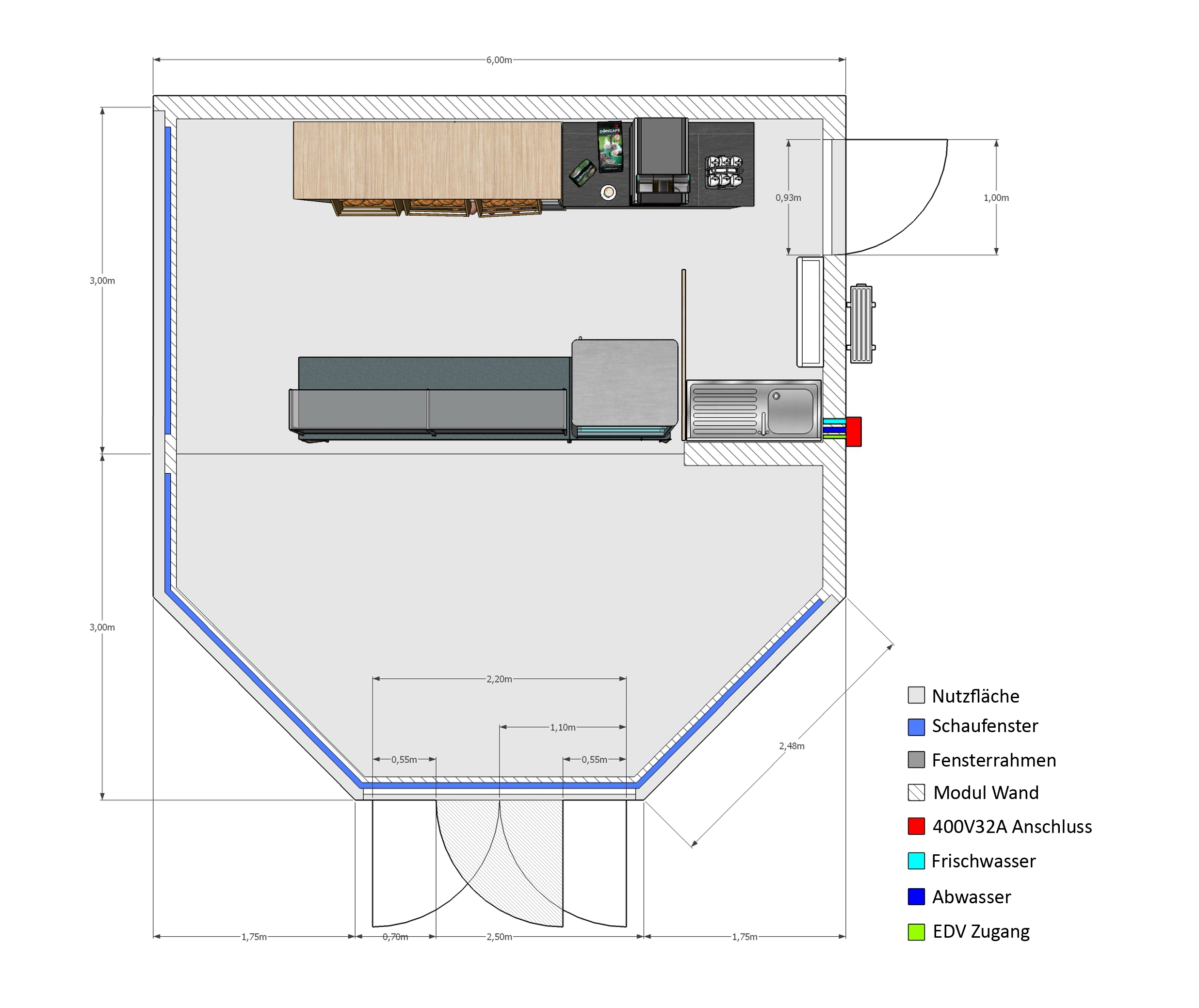 Bäckerei Verkaufsmodul 6x6m
