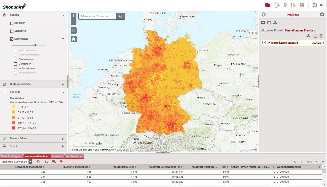 Kaufkraftkarte aus dem Standortanalyse von Go*Local