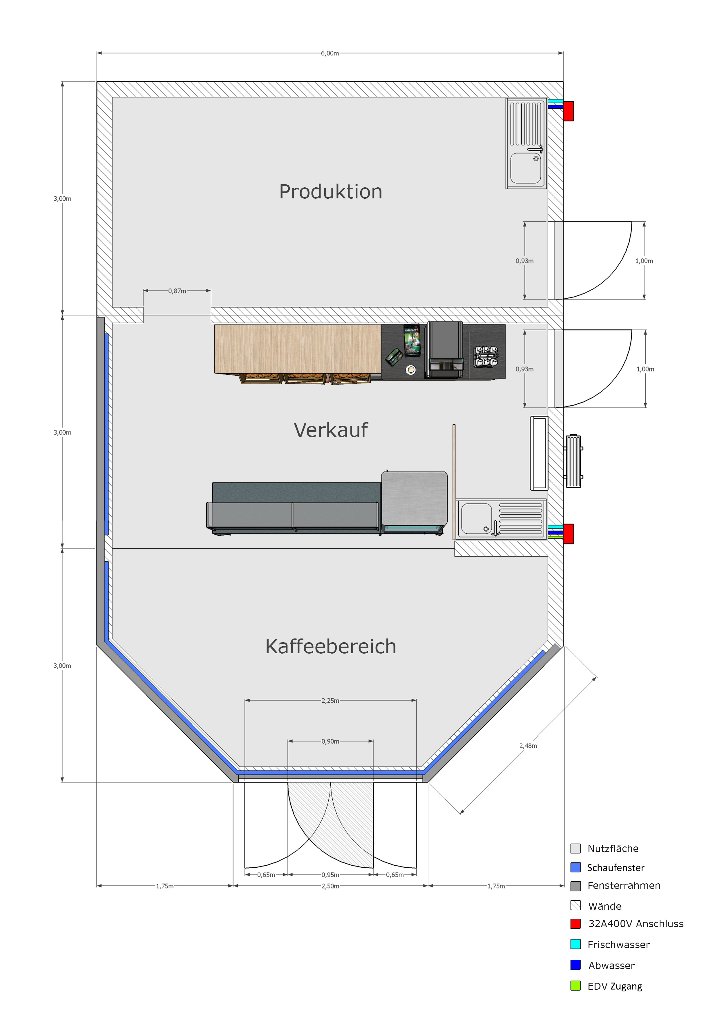 Bäckerei Verkaufs- und Produktionsmodul 6x9m