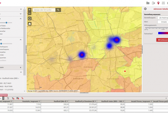 Go*Local - Online-Analysen für Markt, Standort und Wettbewerb, hier: Eigene und Wettbewerb als Heatmap