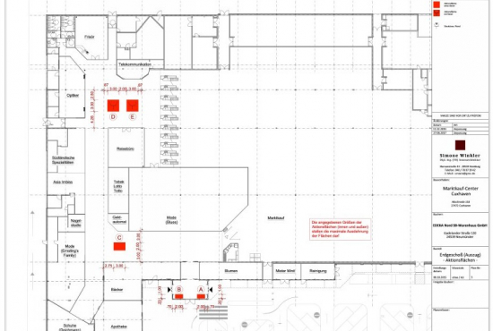 Einkaufszentrum ✩ Marktkauf-Center Cuxhaven, Lageplan der Pop-Up Flächen, EG