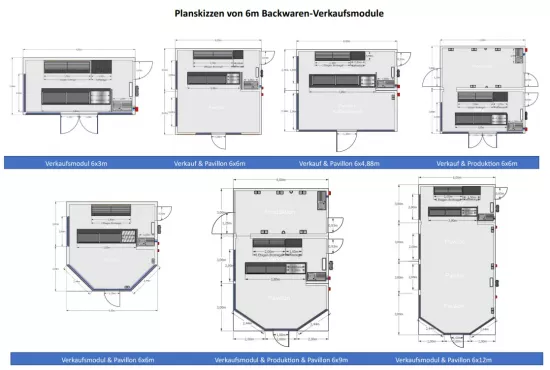 Bäckerei Verkaufsmodul (Backcontainer) - Vermietung - Planskizzen 6m Bäckerei-Verkaufsmodule
