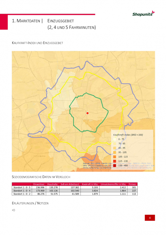 Standortanalyse für einen Musterstandort (hier: Einzugsgebiet nach Fahrminuten), erstellt mit Go*Local durch SHOPUNITS.DE