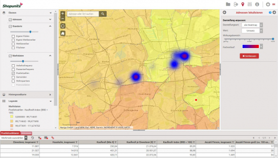 Go*Local - Online-Analysen für Markt, Standort und Wettbewerb, hier: Eigene und Wettbewerb als Heatmap